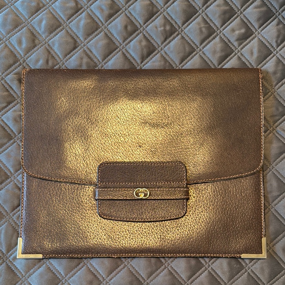 Gucci Vintage Dark Brown Leather Portfolio
